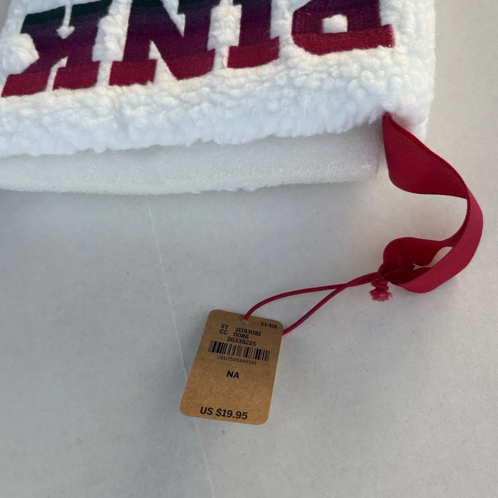 Victoria’s Secret PINK Sherpa Christmas Stocking Ombré Logo Stripes New
